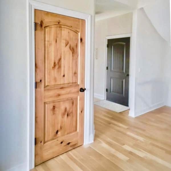 Rustic Knotty Alder 2-Panel Top Rail Arch Solid Wood Core Stainable Interior Door Slab