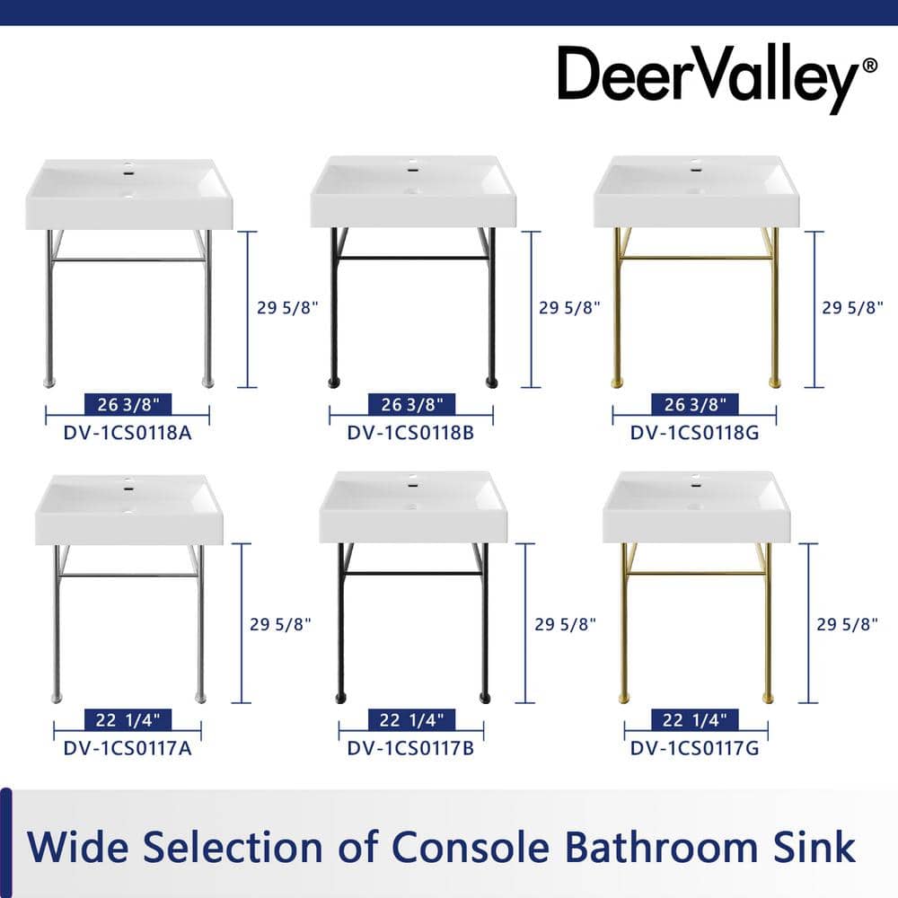 30" White Ceramic Console Sink with Black Stainless Steel Legs