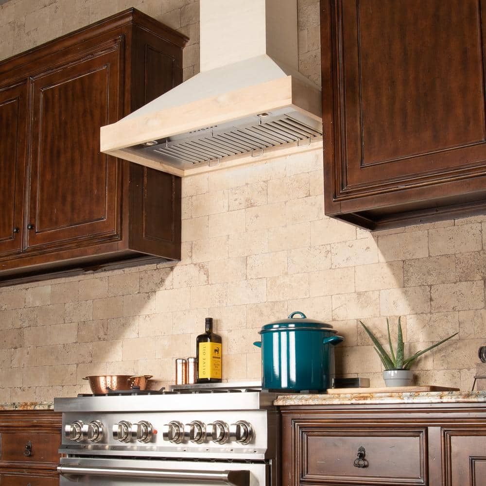 30" Unfinished Wood and Stainless Steel Wall Mount Range Hood