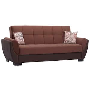 Basics Air Collection Convertible 87 in. Brown/Chocolate Brown Microfiber 3-Seater Twin Sleeper Sofa Bed with Storage