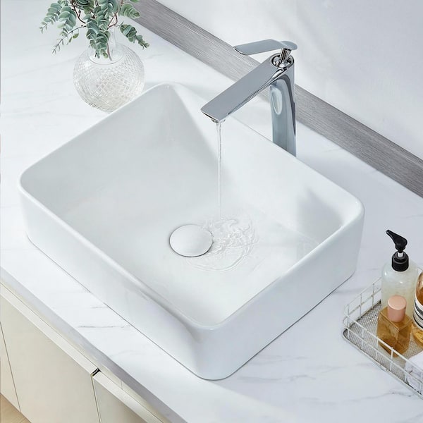 Rectangle Vessel Sink 19 x 14.7 in. Bathroom Vessel Sink Countertop Bright White Ceramic Sinks above Counter 2025 update
