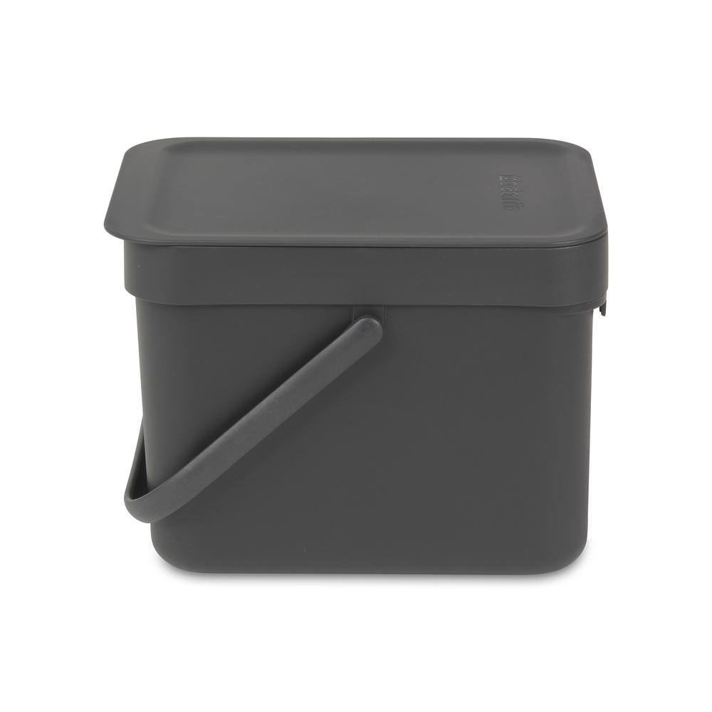 Gray Polypropylene 1.6 Gallon Kitchen Recycling Bin with Handle