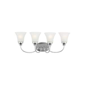 Holman 24.5 in. 4-Light Chrome Traditional Classic Wall Bathroom Vanity Light with Satin Etched Glass Shades