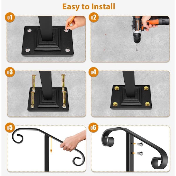 Single Post Handrail Wrought Iron Handrail Picket Stair Rail For One Single Post Handrail Wrought Iron Handrail Picket Stair Rail For One