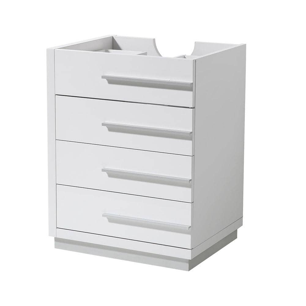White Engineered Wood Single Bathroom Vanity Base with Drawers