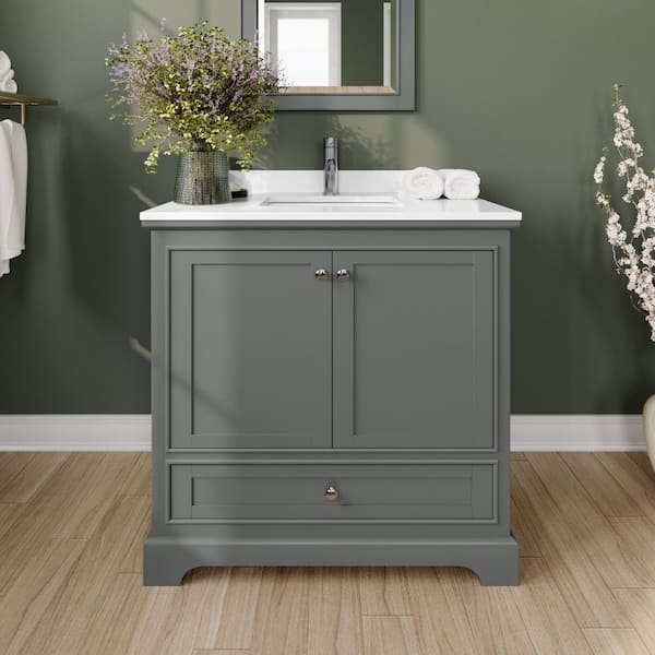 Wyndham Collection Deborah 36 in. W x 22 in. D Single Vanity in Dark Gray with Cultured Marble Vanity Top in White with White Basin