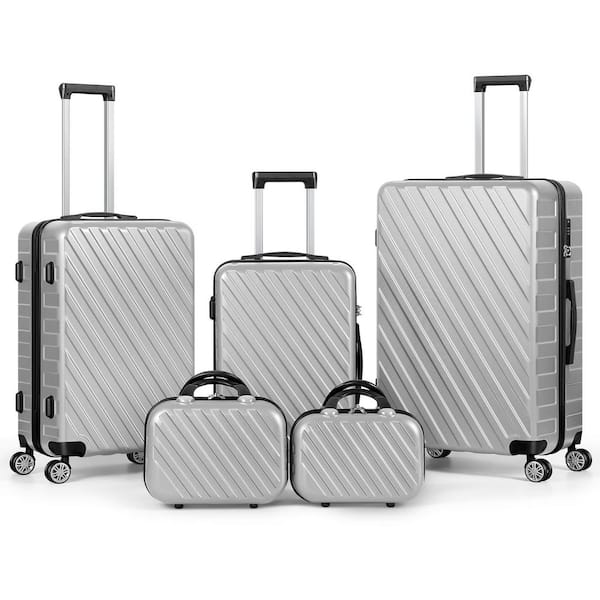 Oumilen Hikolayae Hard side Spinner Luggage Sets in Silver, 5-Piece - TSA Lock