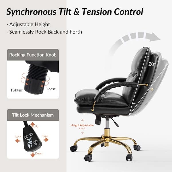 JAYDEN CREATION Calel Black Genuine Leather Swivel Office Chair