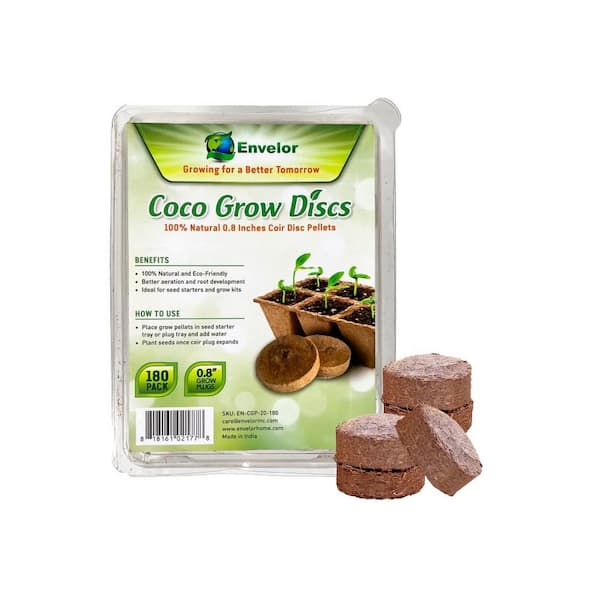 Envelor Coir Wafers 0.8 in. Compressed Coco Grow Discs Potting Plants Soil Pellets (180-Pack)