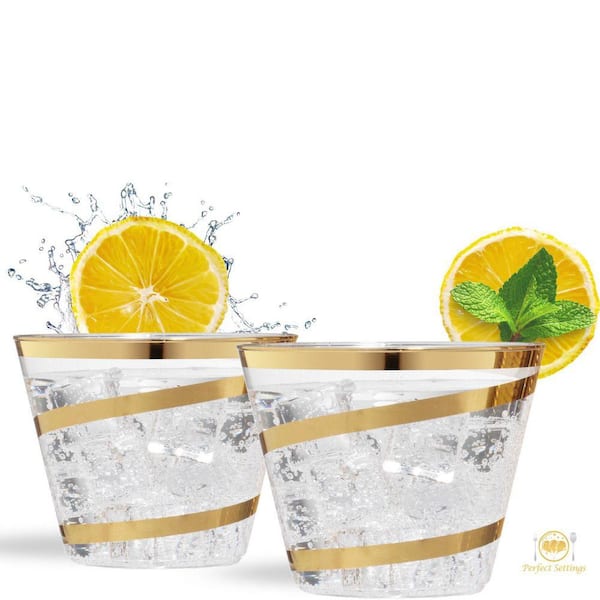 PERFECT SETTINGS 9 oz. Swirl Line Gold Rim Clear Disposable