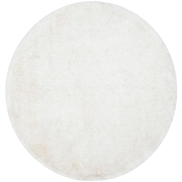 SAFAVIEH South Beach Shag Snow White 6 ft. x 6 ft. Round Solid Area Rug