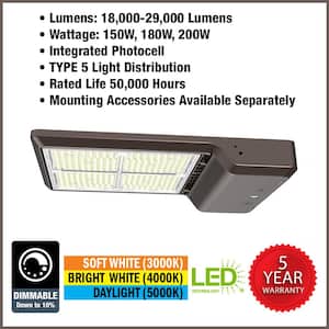 600-Watt Equivalent Integrated LED Bronze Area Light with Straight Arm Mount Kit TYPE 5 Adjustable Lumens and CCT