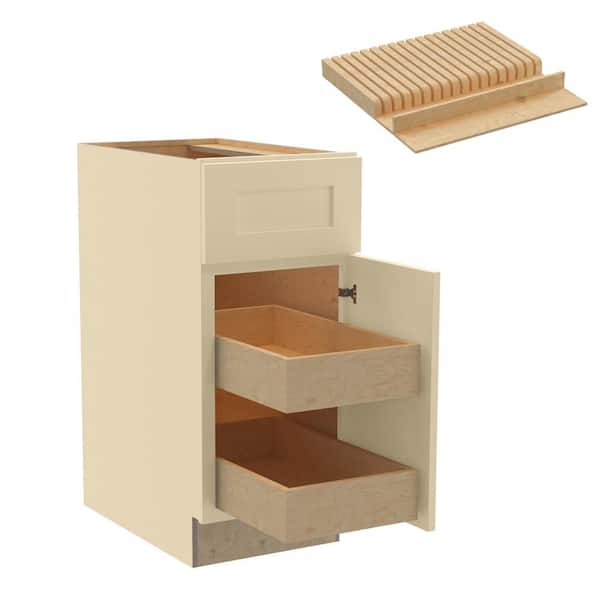 Home Decorators Collection Newport 15 in. W x 24 in. D x 34.5 in. H Assembled Plywood Base Kitchen Cabinet in Blended Cream with 2ROT Knife Block R