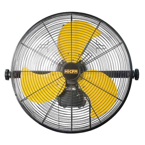 HICFM 20 in. Yellow Outdoor Wall Mounted Fan, 5100 CFM 3-Speed, IP44 Motor, GFCI Plug, for Patio, Workstation, UL Listed