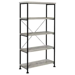 Analiese 63 in. Grey Driftwood and Black 4-Shelf Bookcase