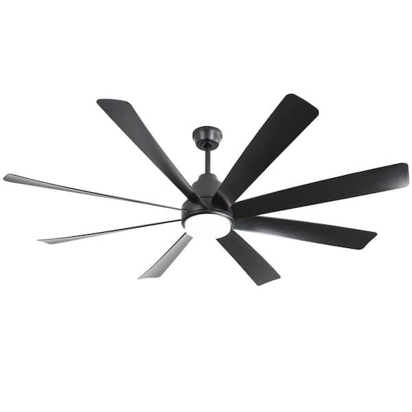 Jushua 72 in. Large Ceiling Fan with Light, Remote Control 6 Wind Speed DC Motor Black for Living Room, Black