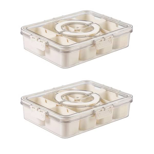 Angel Sar Clear Divided Serving Tray with Lid and Handle for Candy, Fruits, Nuts and Snacks (2-Pack)