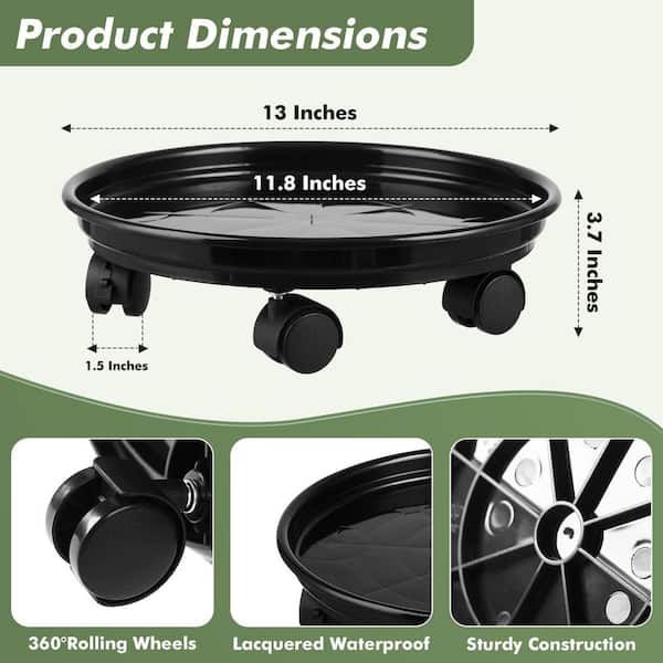SenQWFa 11.8 in. Round Black Plastic Rolling Plant Caddy with