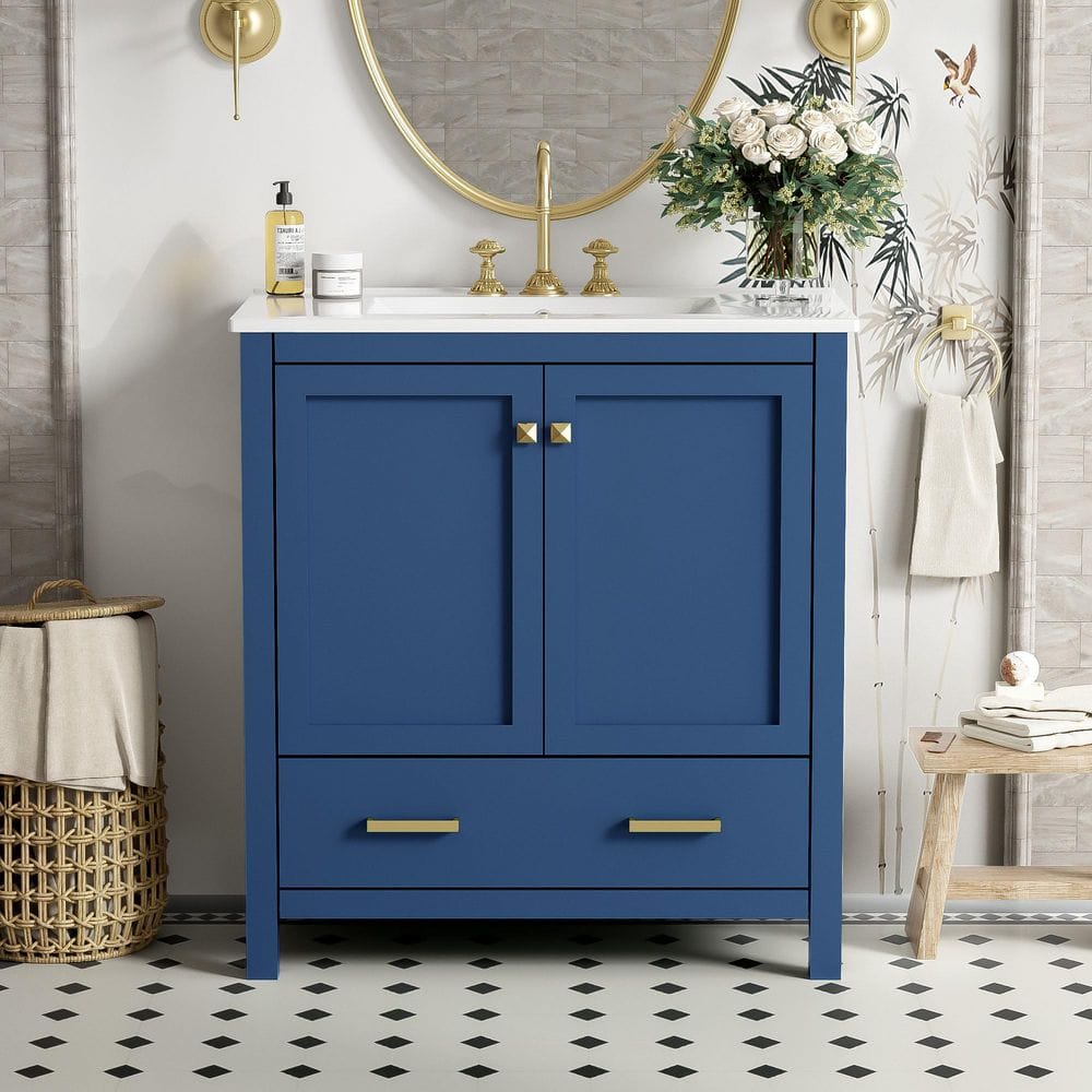 30 in. Single Sink Freestanding Blue Bath Vanity with White Ceramic Top, Removable Divider, Powerful Storage price history on PriceWatchPro