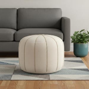 Beige Fabric Round Accent Ottoman