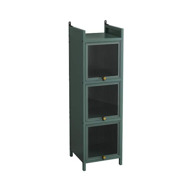 Tileon 3-Tier Freestanding Iron Pantry Storage Cabinet with 3 Flip-up ...