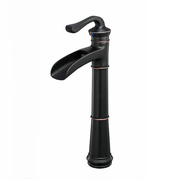 Fapully Single Handle Single-Hole Bathroom Waterfall Vessel Sink Faucet with Hot and Cold Holes in Oil Rubbed Bronze