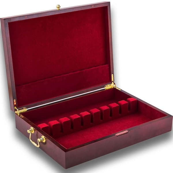 3 in. H x 15 in. W x 11 in. D Traditional Brown Wood Flatware Storage Chest with Handle and Felt Lining
