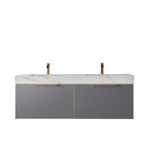 Alicante 60 in. W x 20.9 in. D x 21.7 in. H Double Sink Bath Vanity in Grey with White Sintered Stone Top