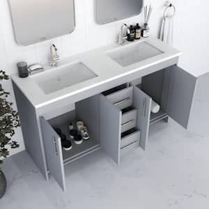 Capri 60 in. W x 22 in. D Bathroom Vanity in Gray with Microstone Vanity Top in White with White Basins