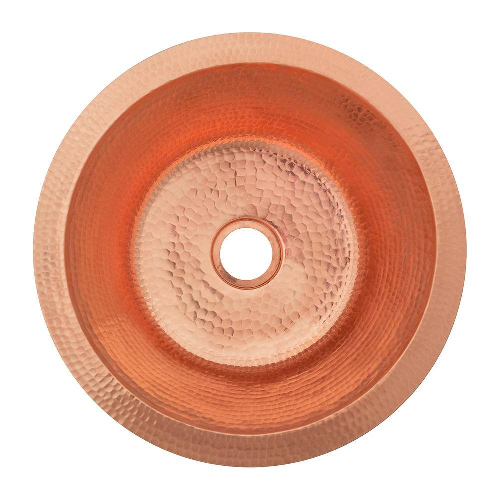 14" Round Hammered Polished Copper Bar Sink