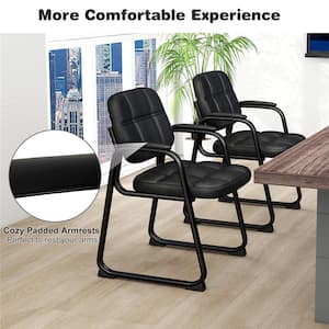 Faux Leather Upholstered Ergonomic Waiting Room Chair in Black with Non-Adjustable Arms (Set of 12)