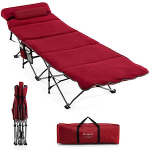 Folding Retractable Travel Camping Cot w/Removable Mattress & Carry Bag Red
