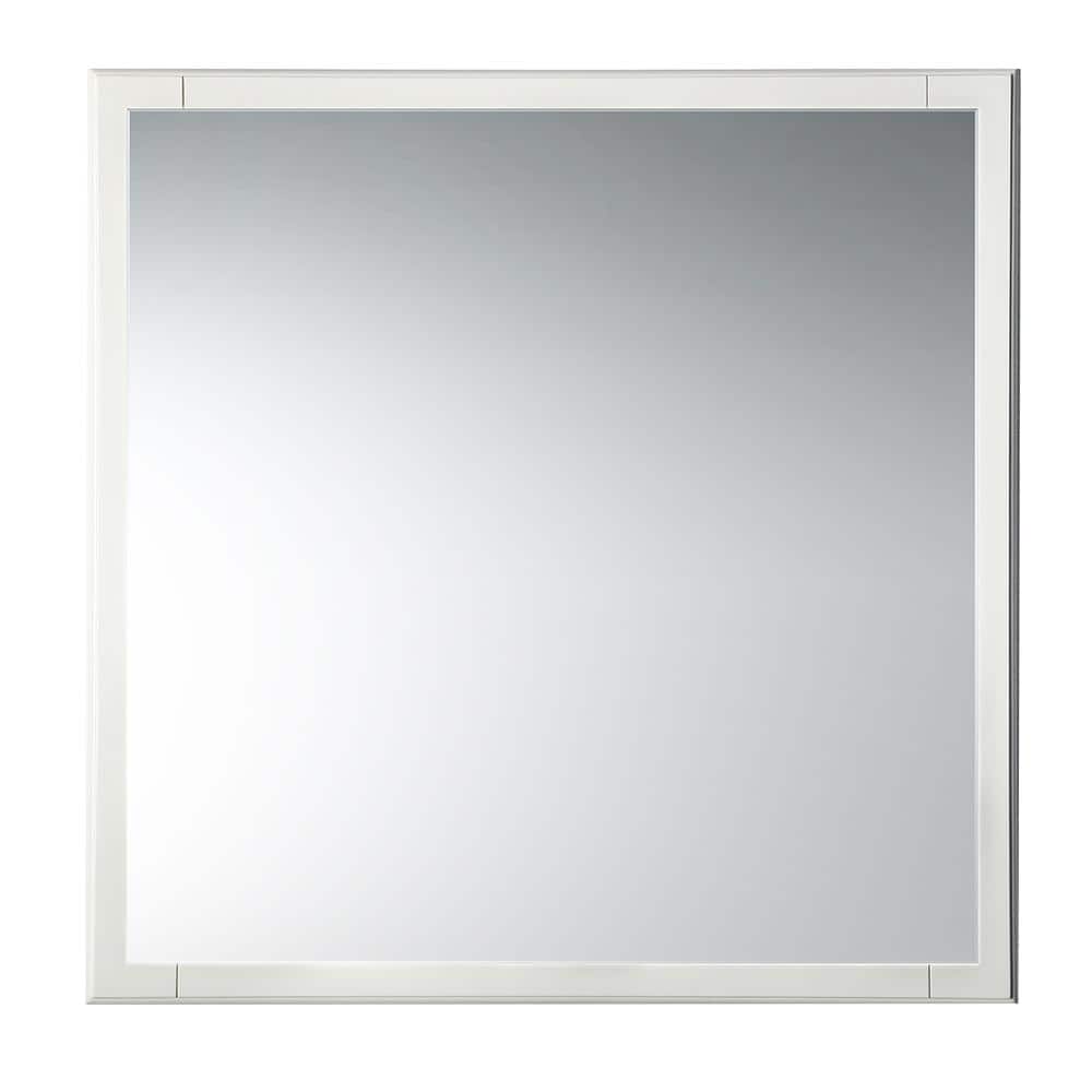 Oxford Elegance 32" Antique White Carved Wood Bathroom Vanity Mirror
