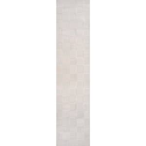 Thea Modern Geometric Checkerboard High-Low White/Cream 2 ft. x 8 ft. Runner Rug