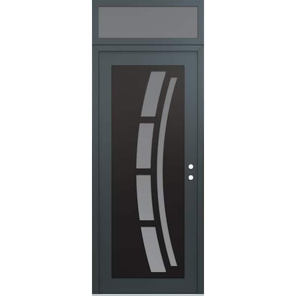 C12 36 in. x 96 in. Black P Left-Hand/Inswing Frosted Glass Anth/Anth Transom Steel Prehung Front Door