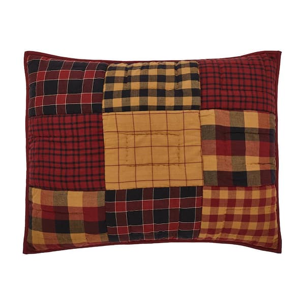 Connell Red Black Tan Primitive Country Patchwork Cotton Standard Sham