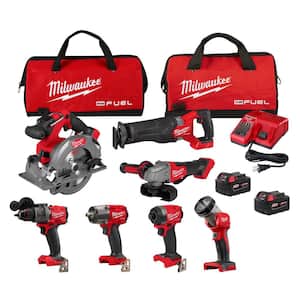 M18 FUEL 18V Lithium-Ion Brushless Cordless Combo Kit with Two 5.0 Ah Batteries, 1 Charger, 2 Tool Bags (7-Tool)