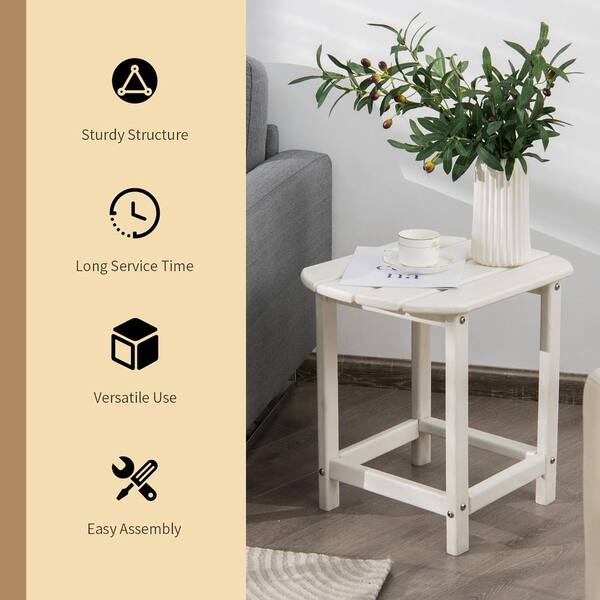 Costway 18 in. White HDPE Resin Outdoor Side Table Weather Resistant Garden Yard 2 Pieces 2 A1Q2 10NW1IT