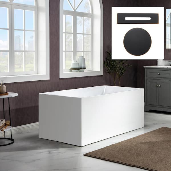 WOODBRIDGE Plainfield 67 in. Acrylic FlatBottom Rectange Bathtub with Oil Rubbed Bronze Overflow and Drain Included in White