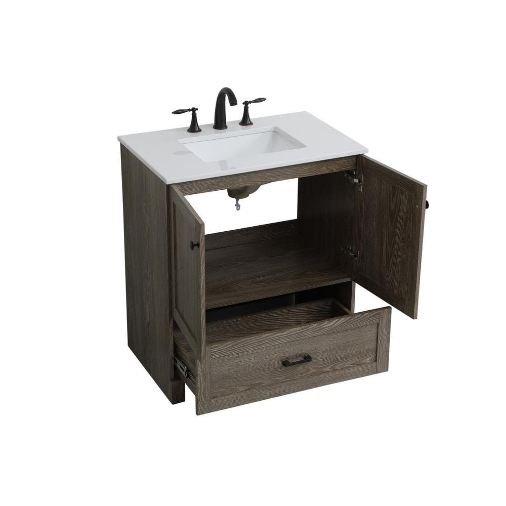Weathered Oak 30" Single Bathroom Vanity with Porcelain Sink