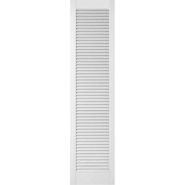 Ekena Millwork 14-1/2 in. x 29 in. Lifetime Vinyl Custom Straight Top All Open Louvered Shutters Pair Paintable