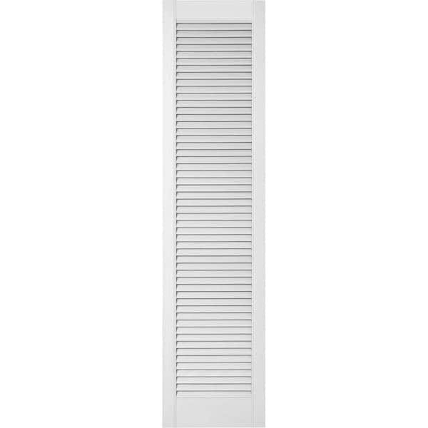 Ekena Millwork 14-1/2 in. x 94 in. Lifetime Vinyl Custom Straight Top All Open Louvered Shutters Pair Paintable