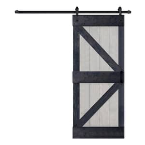 K Series 38 in. x 84 in. French Gray/Carbon Gray Finished Solid Wood Sliding Barn Door W/Hardware Kit - Assembly Needed