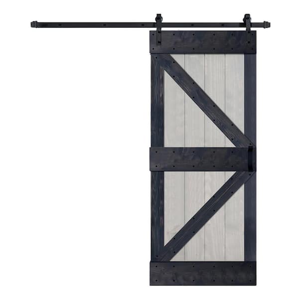 ISLIFE K Series 38 in. x 84 in. French Gray/Carbon Gray Finished Solid Wood Sliding Barn Door W/Hardware Kit - Assembly Needed