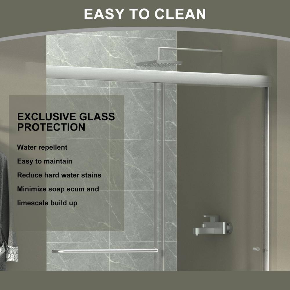 54" Brushed Nickel Framed Sliding Shower Door with Clear Glass