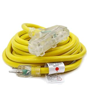 25 ft. Multi-Outlet Three 10/3-Gauge Indoor/Outdoor Electric Power Cable Extension Cord, Yellow