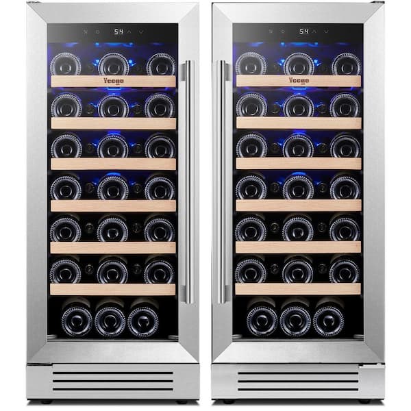 30 in. Dual Zone Built-in /Freestanding Cellar Cooling 66-Bottle Wine Cooler Side-by-Side Fridge in Stainless Steel