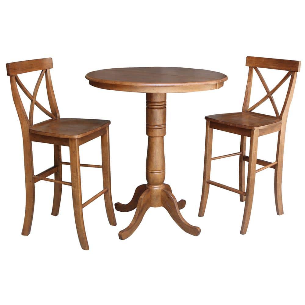 International Concepts Distressed Oak 48 in. Oval Dining Table with 2-X-Back Bar-Height Stools (3-Piece) -  K42-36RXT-6B-S6133-2