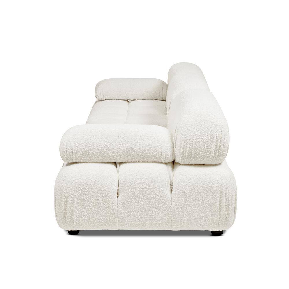 Ivory White Bouclé 3-Piece Tufted Lawson Sofa with Wood Frame