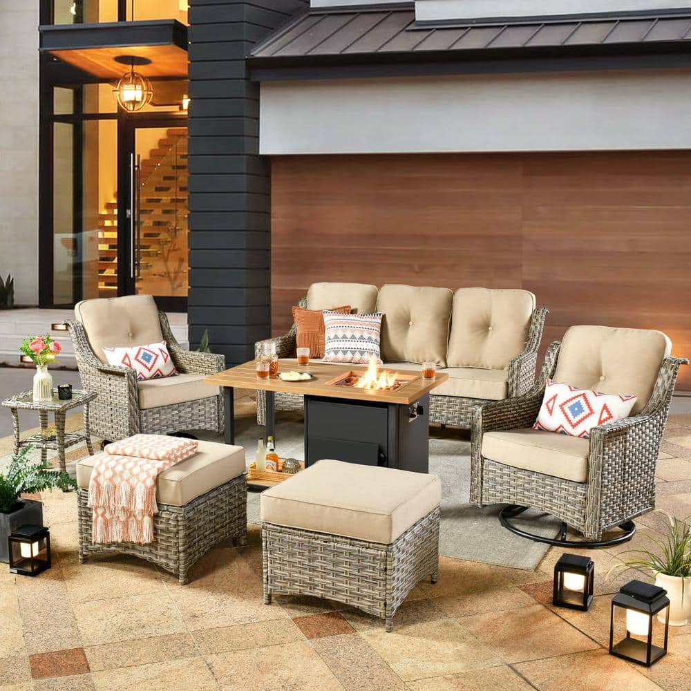 Reviews for weaxty W Tulip B Gray 7Piece Wicker Patio Storage Fire Pit